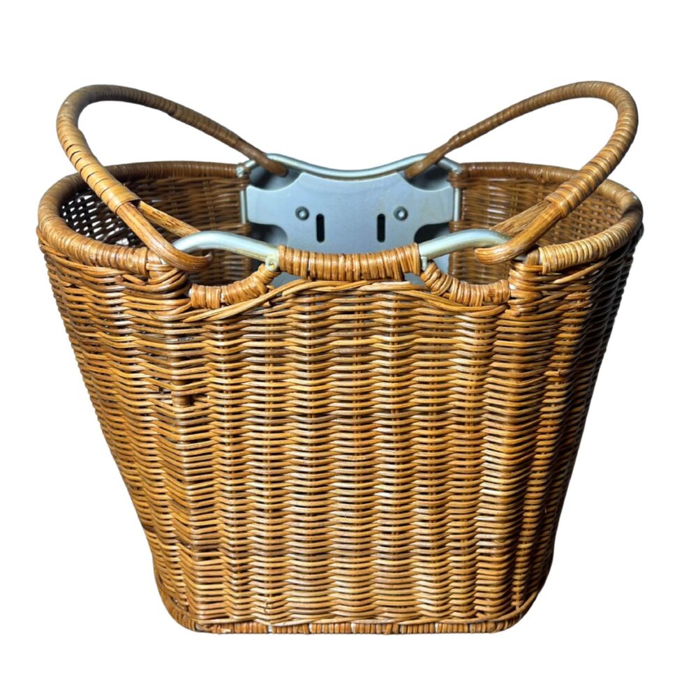 Vintage Style Wicker / Rattan Bike Basket w/ Quick Release Bracket for Bikes